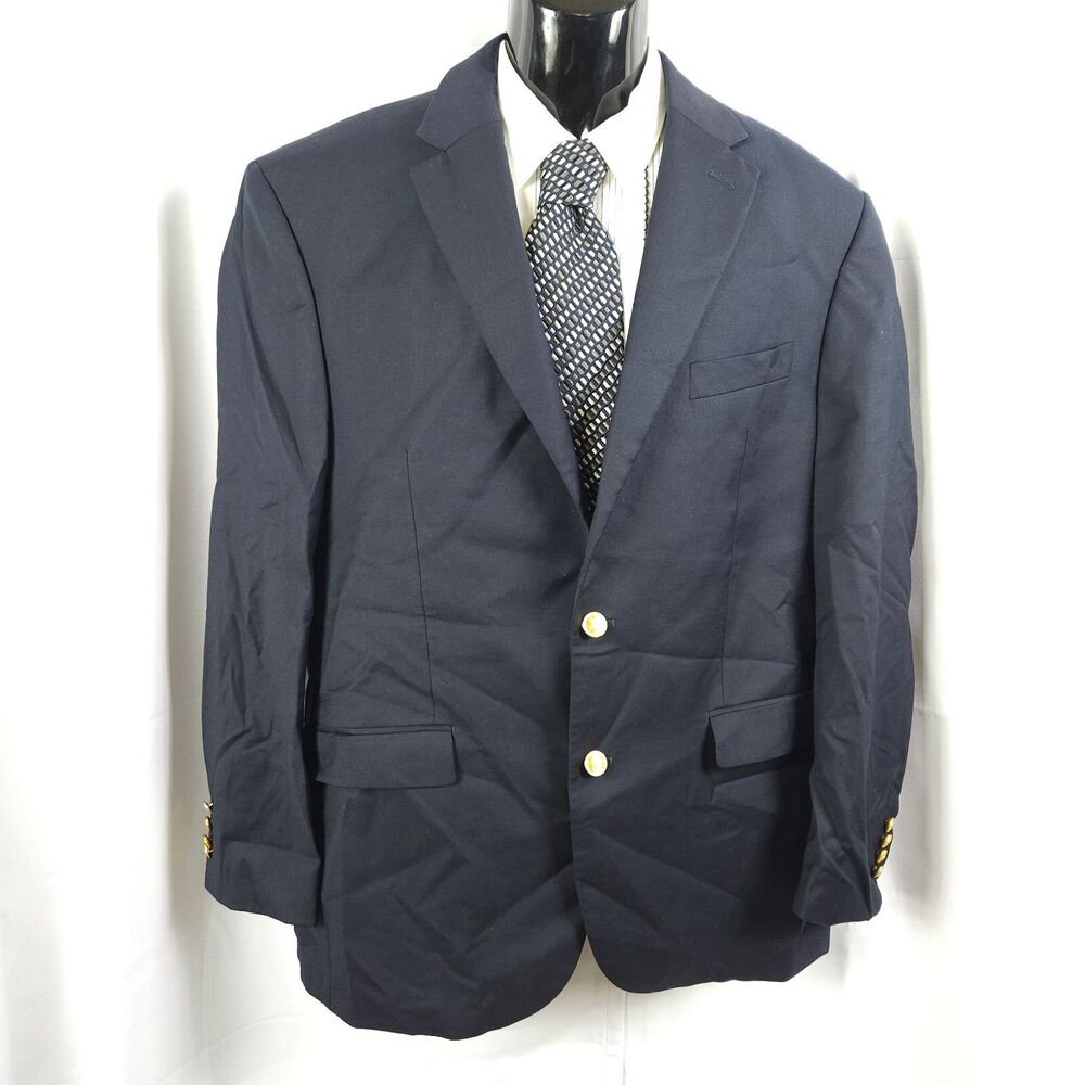 Lauren Ralph Lauren Mens 42R Navy Blue Gold Button Wool Sports Coat Blazer‎